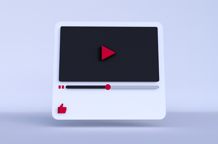 YouTube video Non-photographic image represents a YouTube video with a black screen featuring a red play arrow, a pause button, and a thumbs up icon.
