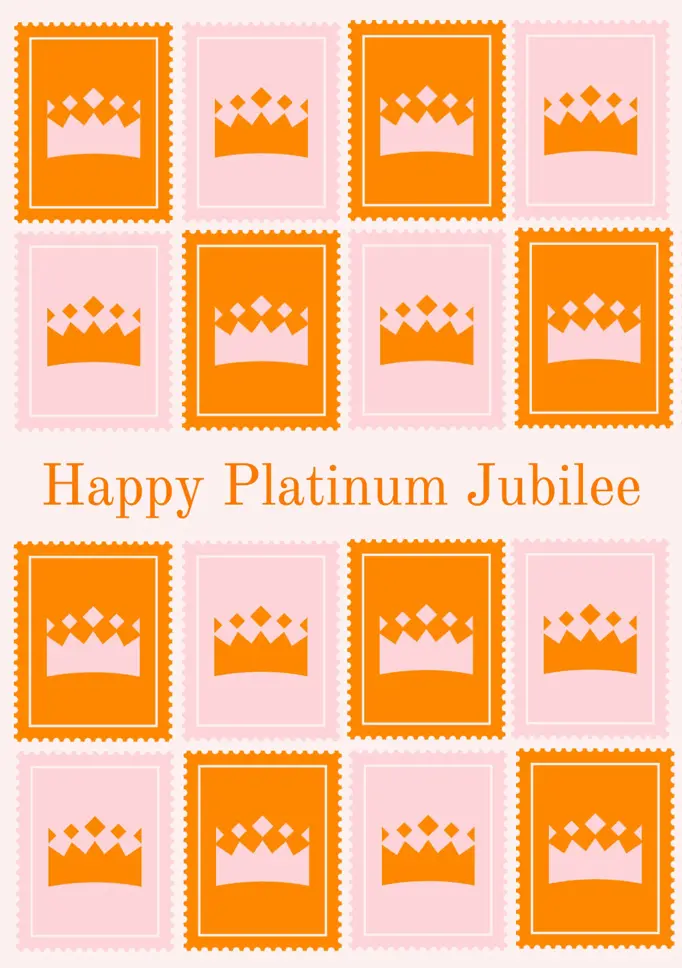 Pink and Orange Queen Royal Platinum Jubilee Greeting Card