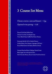 Red and Blue Thames Boat Cruise Menu Set