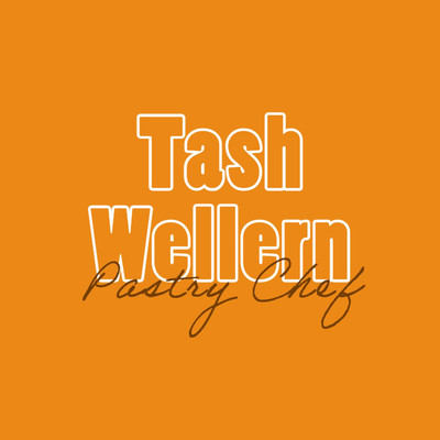 Tash Wellern Pastry Chef text-only logo written in the fonts Poplar Std and Adobe Handwriting