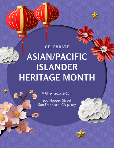 Asian pacific islander heritage month template in dark purple