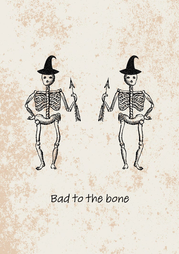 Black and Cream Skeleton Halloween Greetings Card