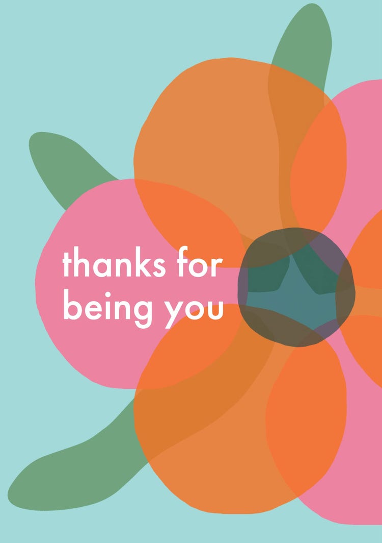 Orange Blue Green & Pink Contemporary Flower Thank You A5 Greeting Card