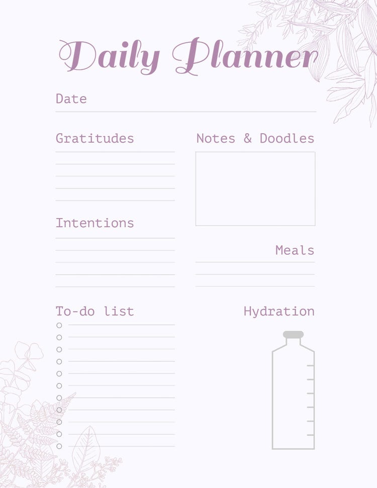 Light Purple Floral Corners Daily Planner