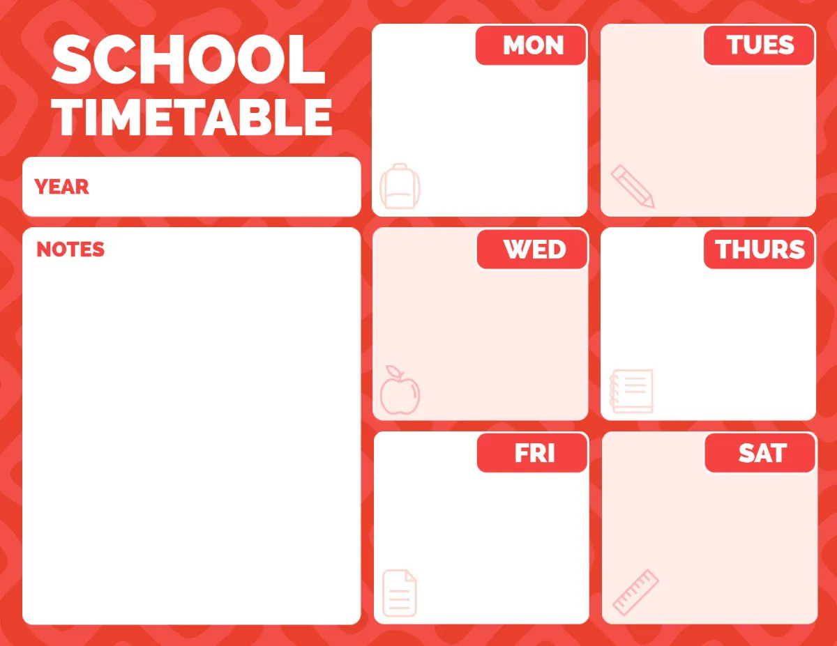 Red School Timetable Class Schedule