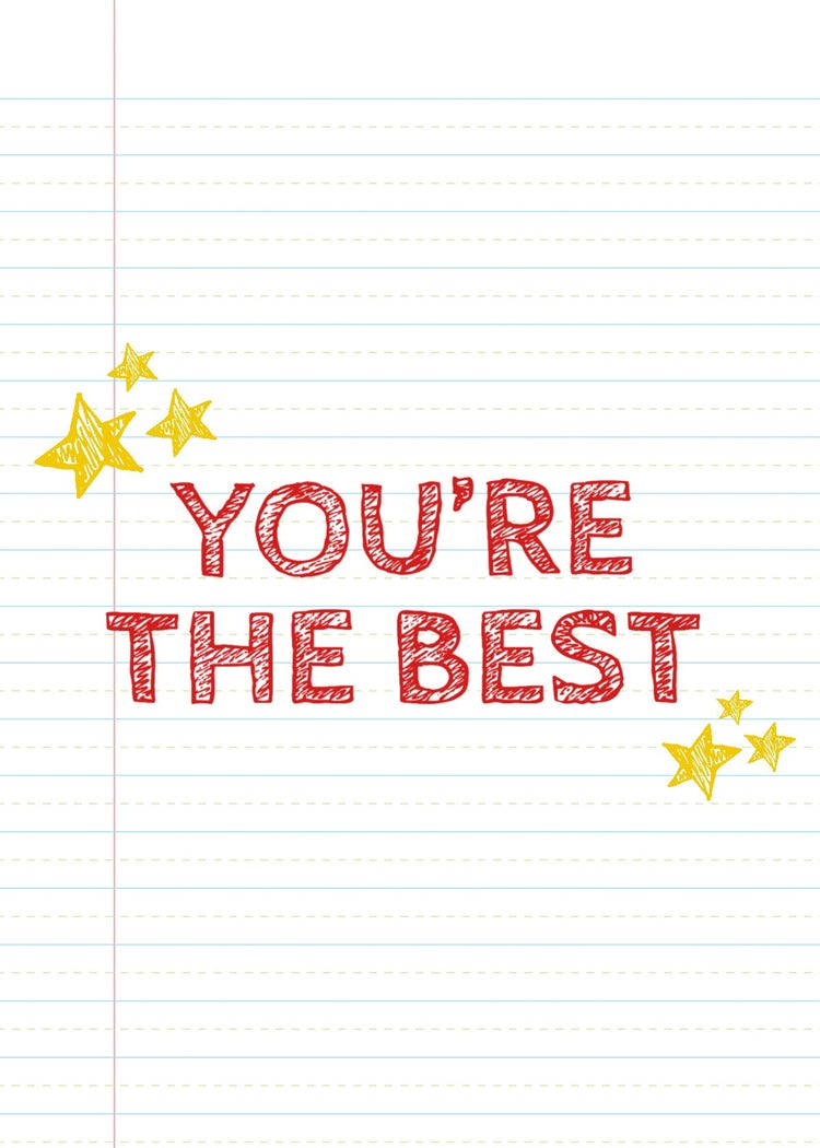 You're The Best Yellow Red Doodle Notebook Paper Greeting Card