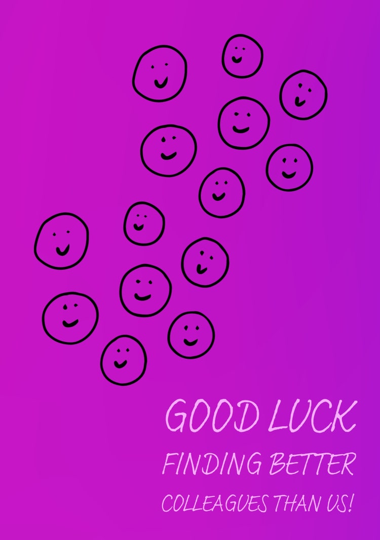 Purple White & Black Smiley Faces Good Luck Finding Better Colleagues A5 Farewell Card