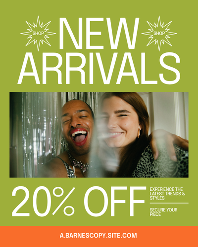 20% off new arrivals green poster