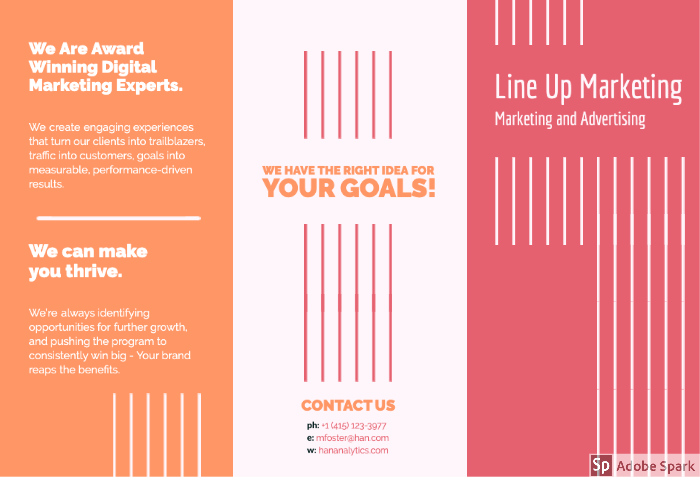 brochure in pink, orange, and red promoting digital marketing services