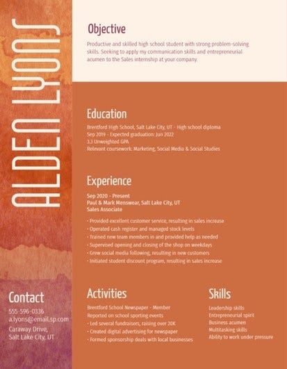 Brown, Beige & Purple Painted Resume