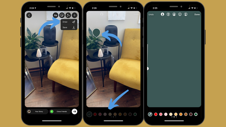 How to change the background color on an Instagram story.