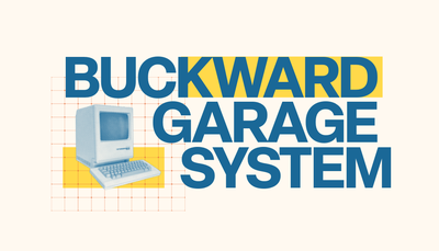 Adobe Express business card template for "Buckward Garage System"