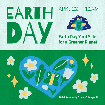 Earth day yard sale template in blue and green
