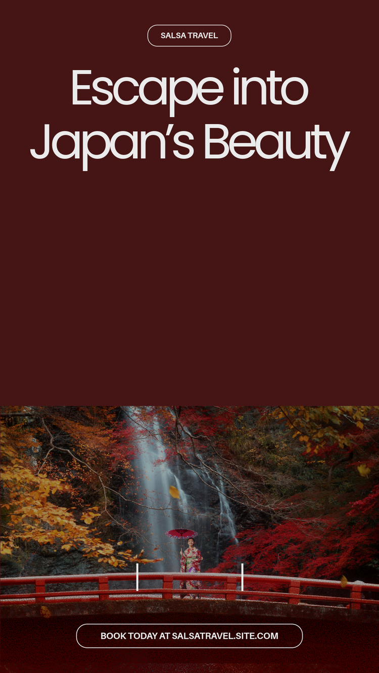 Japanese maples, a red bridge, and a woman with a red umbrella and kimono