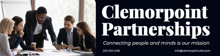 A LinkedIn background photo for Clemorpoint Partnerships with an image of 5 employees working collaboratively