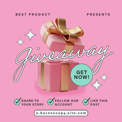 A social media giveaway instructing people to share the post to their story, follow their account, and like this post to qualify