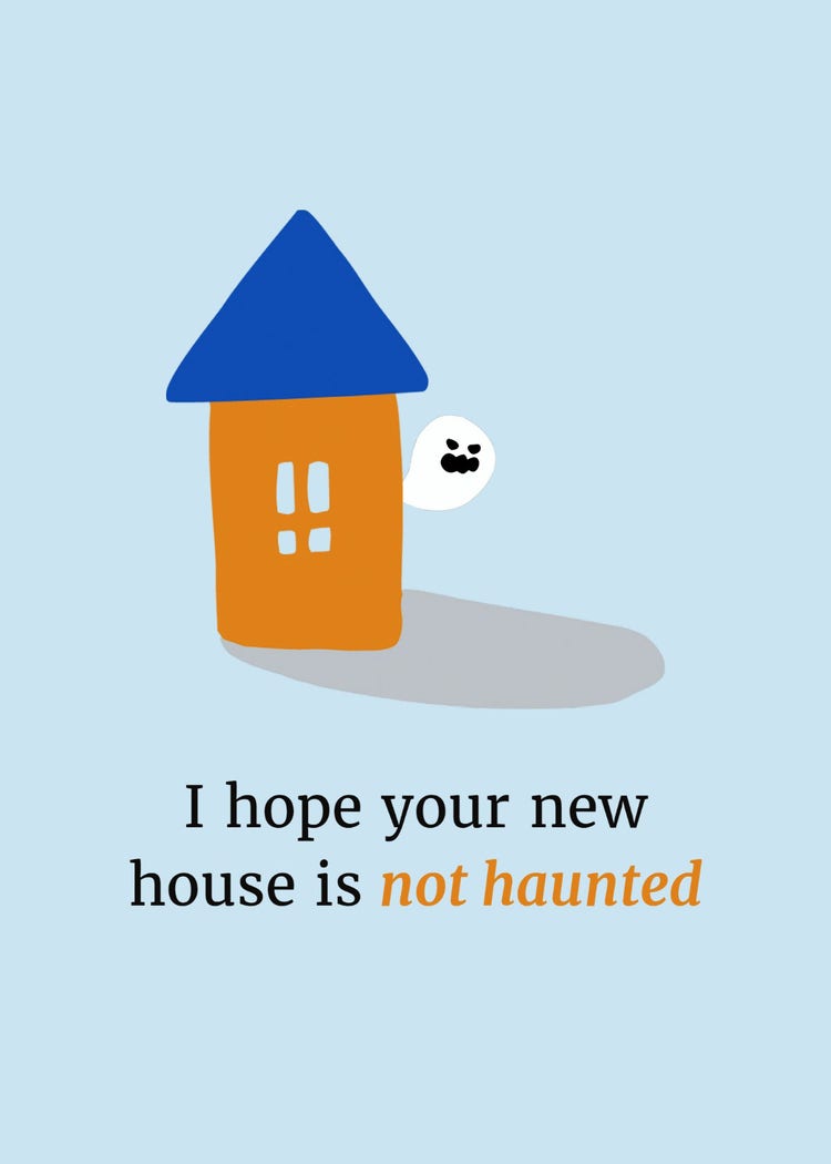 Blue & Orange New House Ghost Greeting Card