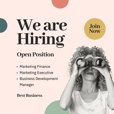 Pink "We are hiring" social media recruitment graphic