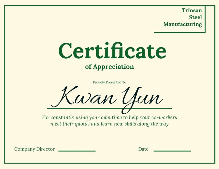 Cream & Green Certificate of Appreciation