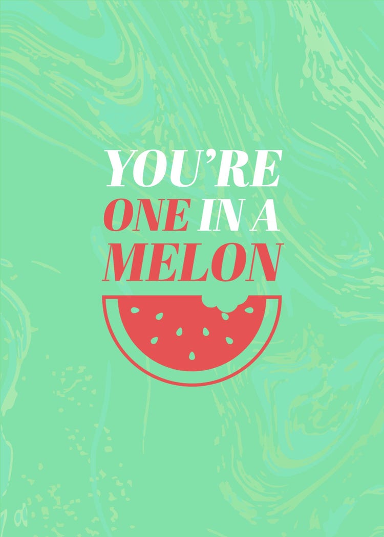 Green One In A Melon Valentine's A5 Greeting Card