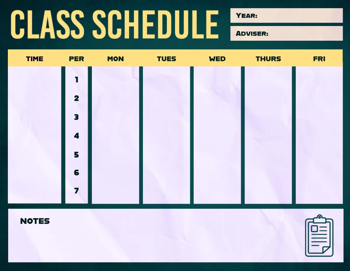 Green & Yellow Class Schedule
