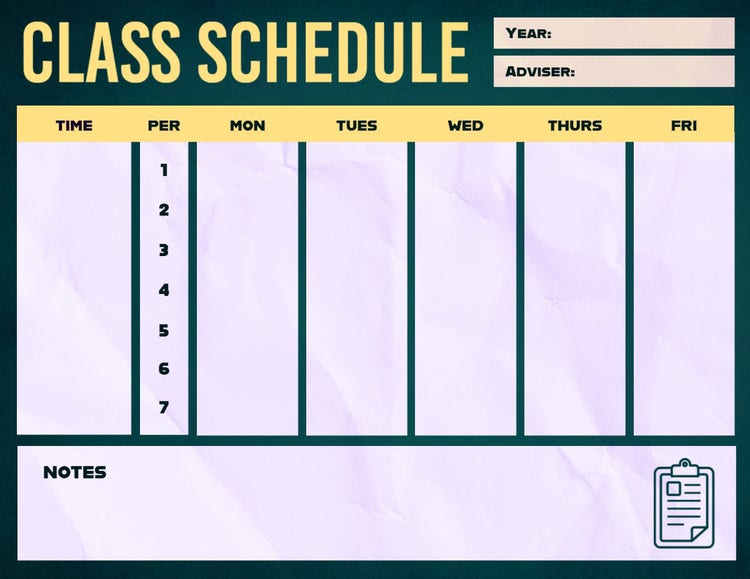 Green & Yellow Class Schedule