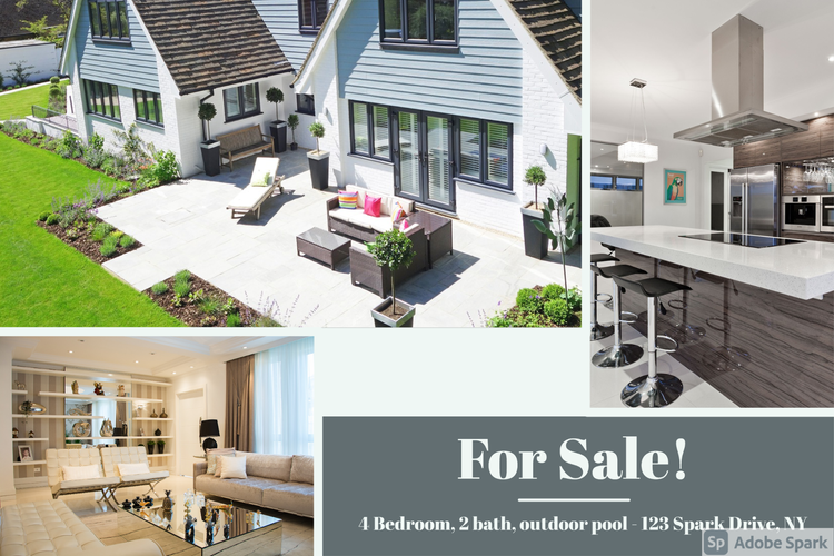 Real estate marketing: House, living room and kitchen