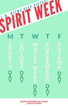 green virtual spirit week poster Spirit Week