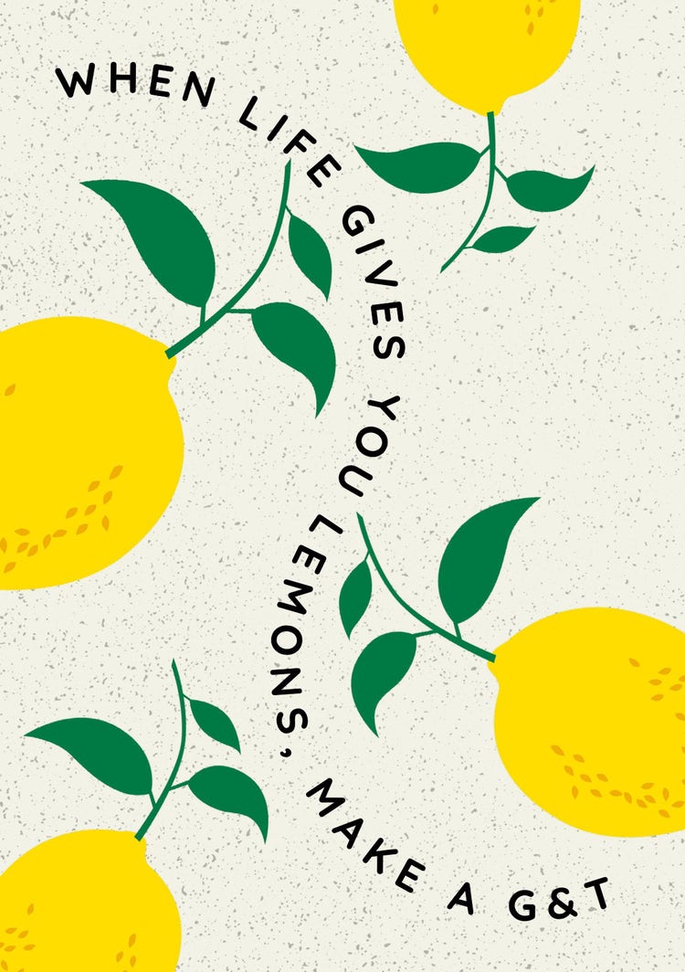 Green & Yellow Life Gives Lemons G&T Greeting Card