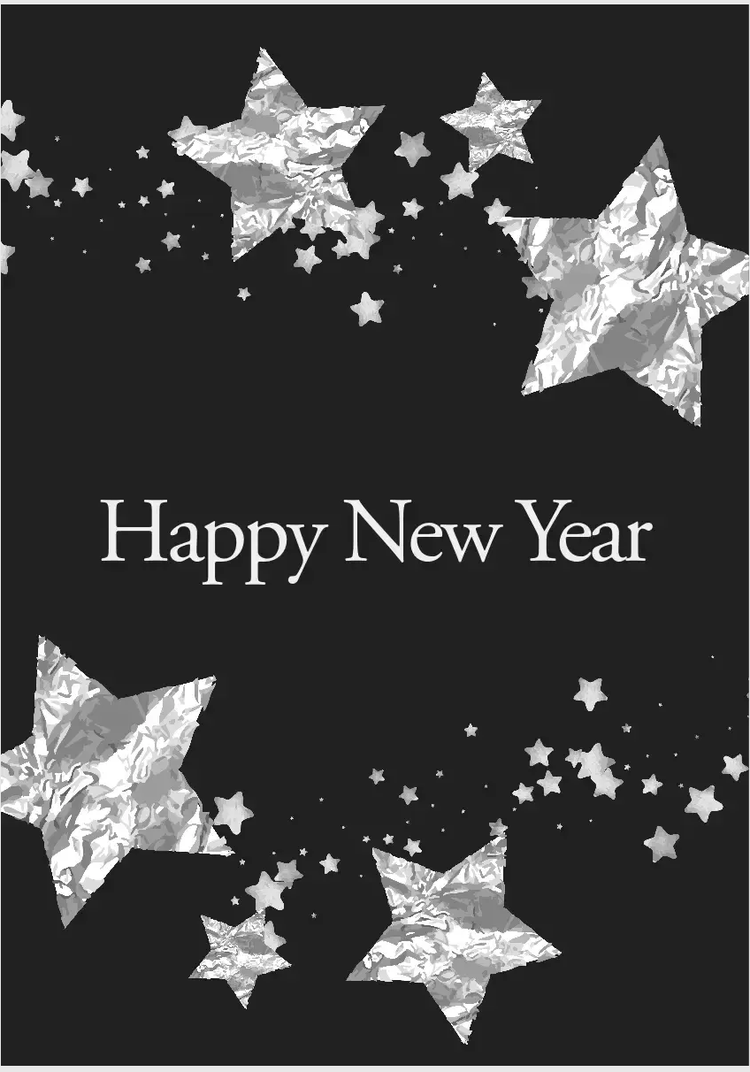 Happy new year template in black with silver stars