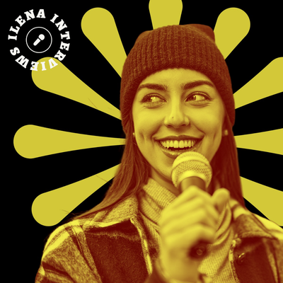 A social media influencer's profile picture – a close-up image of them talking into a microphone with a yellow filter