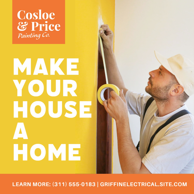 A Facebook Business Page ad promoting a house painting company that says "make your house a home" with a person taping a wall