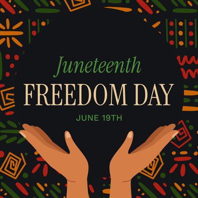 Juneteenth template featuring illustrated hands