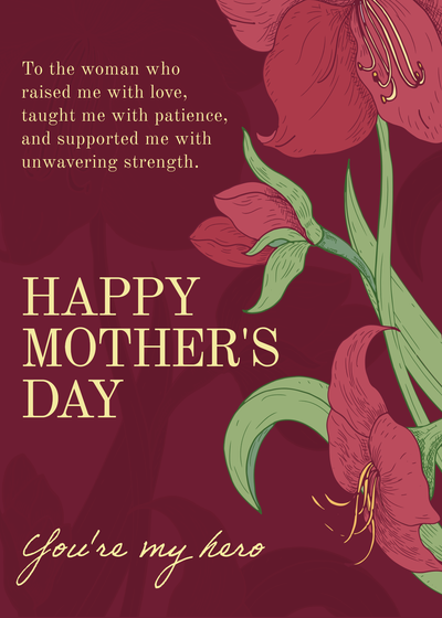 Mother's day card template in dark red