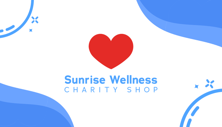 Adobe Express business card template for charity shop in white, red and blue