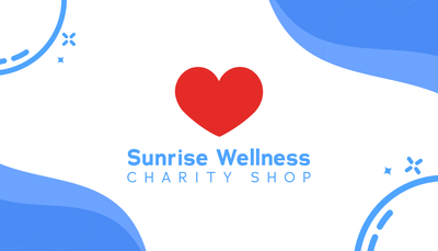 Adobe Express business card template for charity shop in white, red and blue