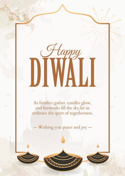 Happy Diwali greeting card template in white and cream