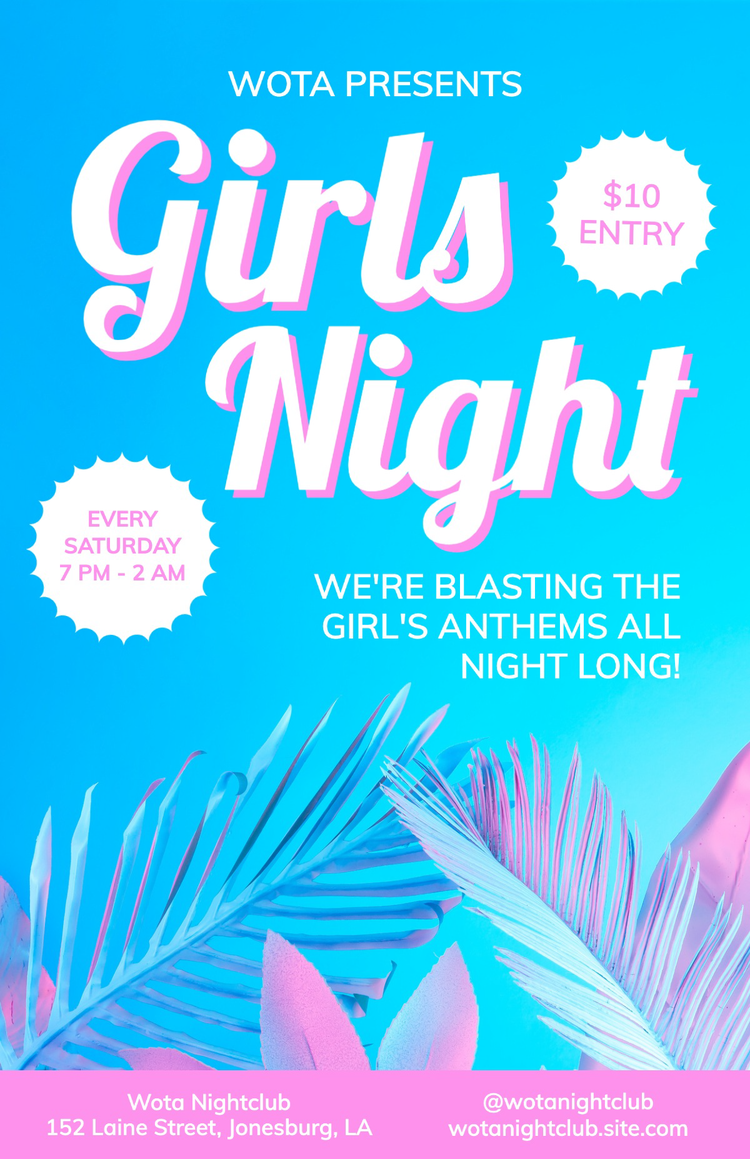 An event announcement for a girls night written in retro and contemporary fonts
