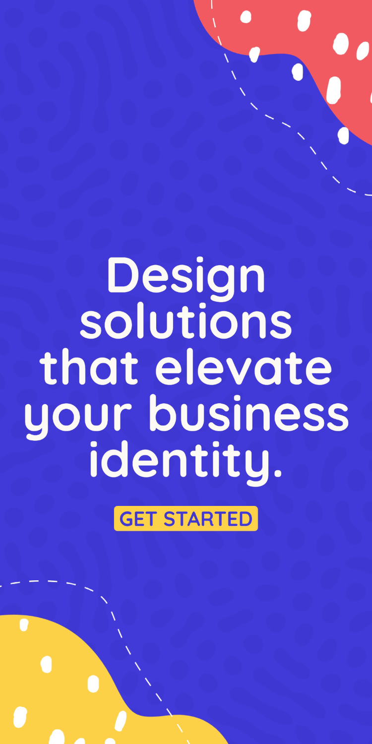 A vertical banner ad that says: "Design solutions that elevate your business identity. Get started"