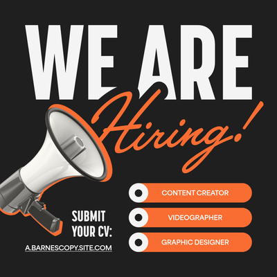 Black and orange "We are hiring" social media recruitment graphic