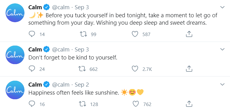 Twitter business account example: Calm