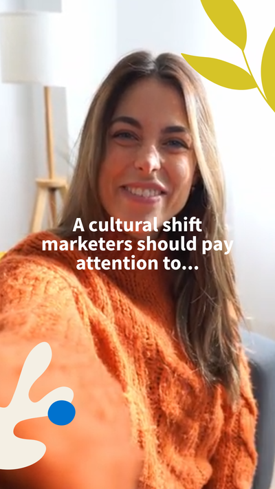 "A cultural shift marketers should pay attention to..." LinkedIn video template featuring woman in orange jumper