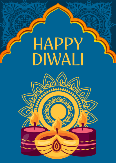 Happy Diwali greeting card template in blue