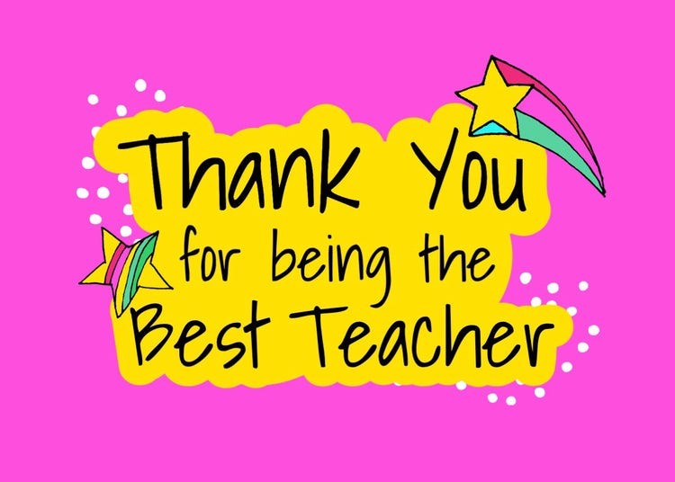 Pink & Yellow Thank You Teacher Card
