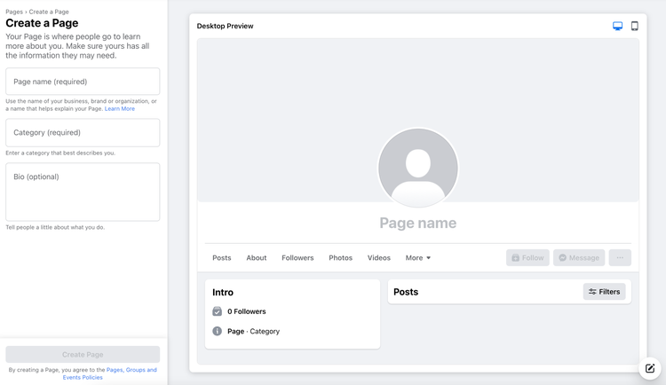 A screenshot of the Facebook Business Page setup process