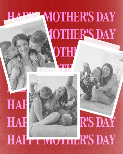 Red and pink mother's day template featuring black and white photographs