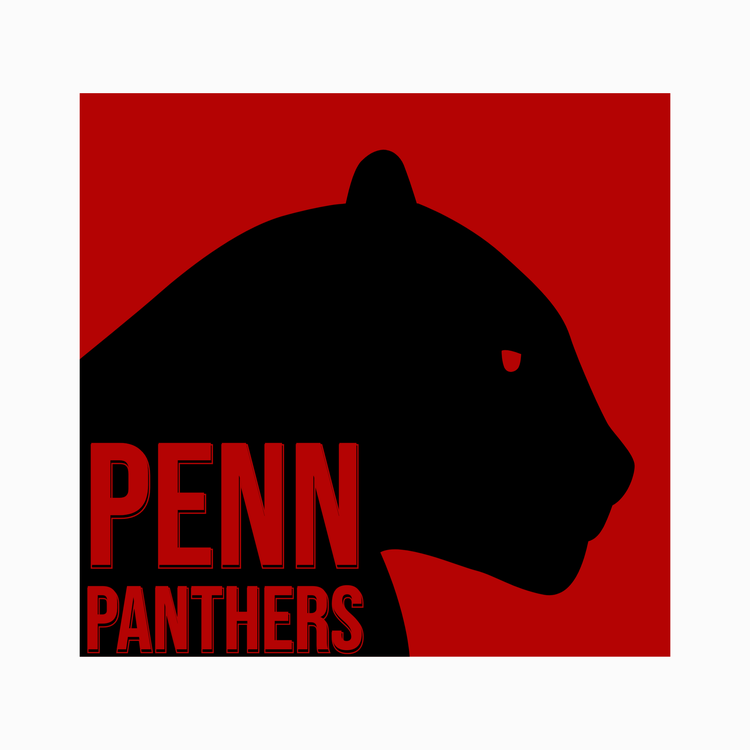 Penn Panthers fantasy football logo with an silhouette of a panther against a red background
