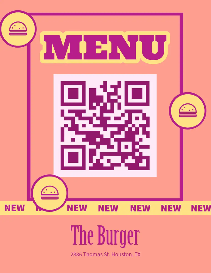 A QR code menu sign for a restaurant called The Burger