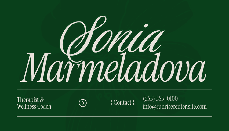 Adobe Express business card template for therapist and wellness coach in green