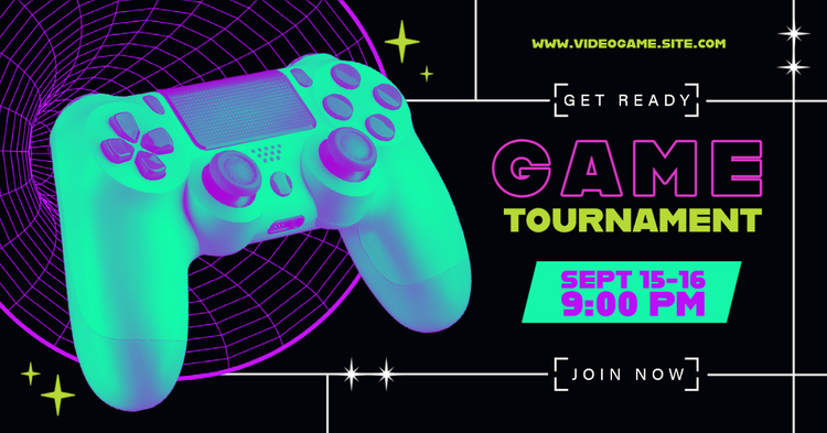 A Facebook Business Page promotion for a game tournament with a game controller and relevant event details
